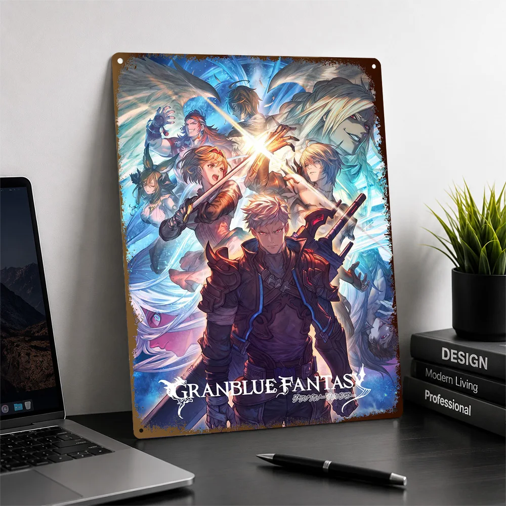 Granblue Fantasy Character Ensemble Textured Poster Customized Metal Tin Sign Celestial Glow Style Wall Art Chosen By Dreamers