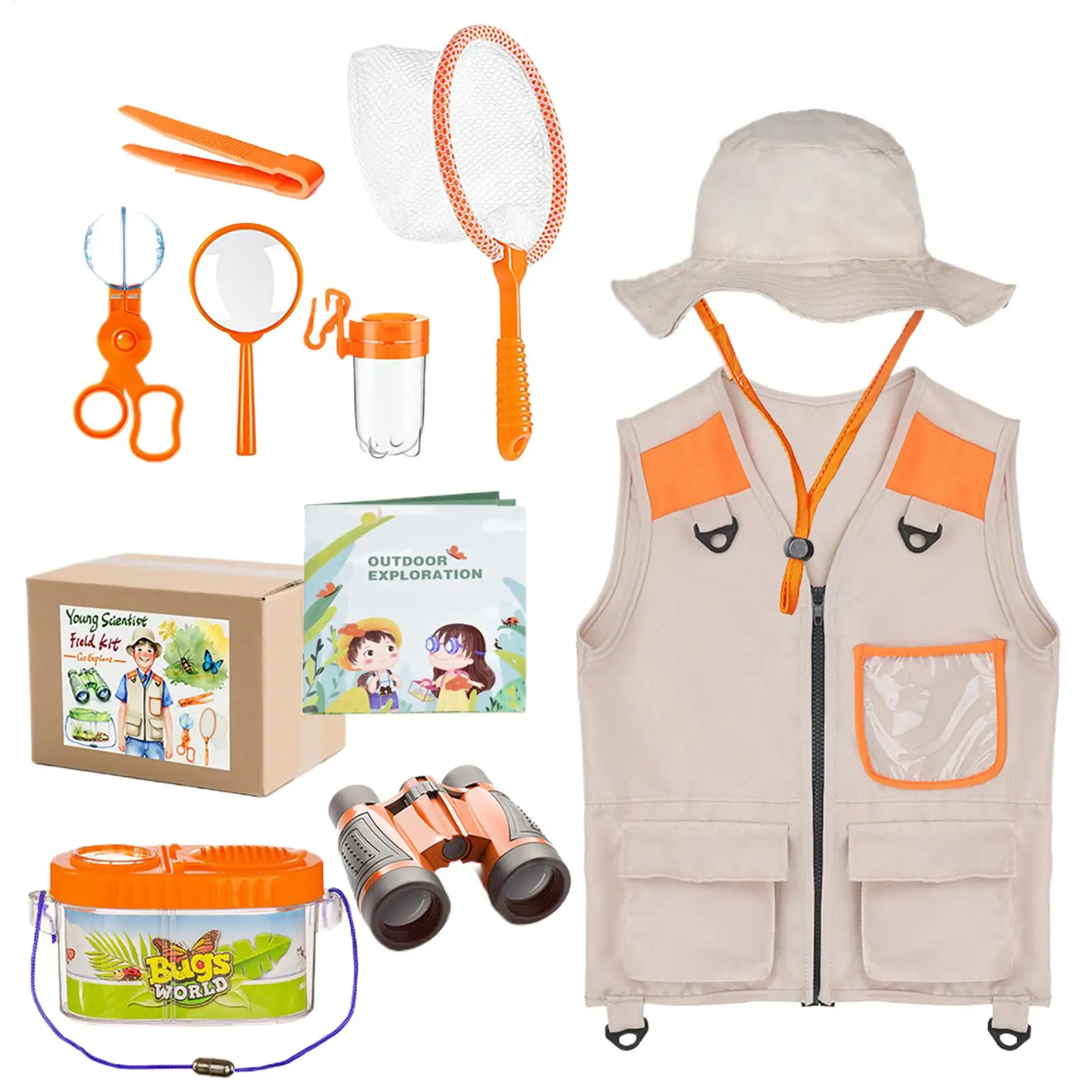 Kids Adventure Kit With Hat Lightweight Breathable Educational Toys Kids Nature Fly Catching Camping Kit For Boys Girls Outdoor