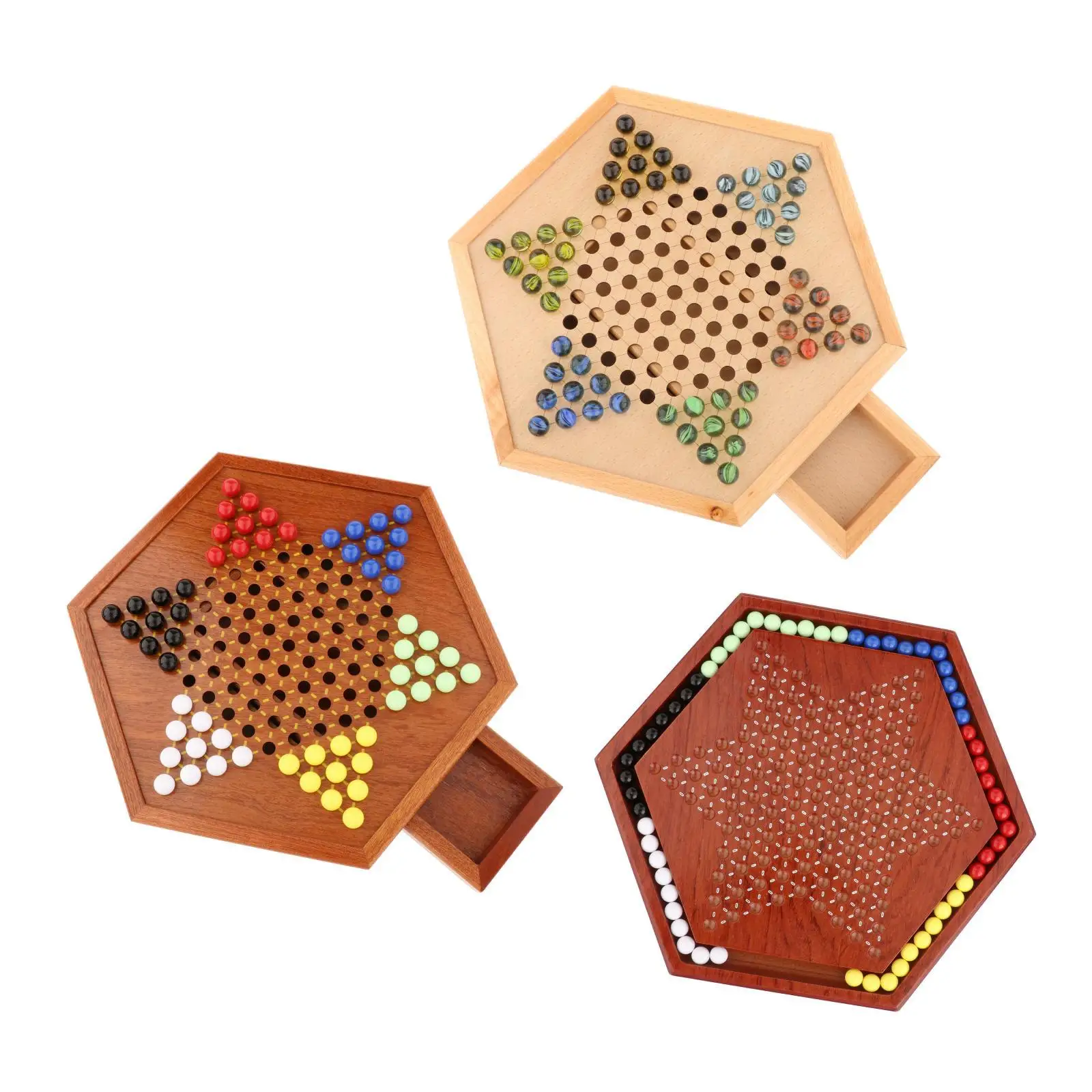 Traditional Chinese Checkers Game w/ 60pcs Colorful Marbles Table Board Game