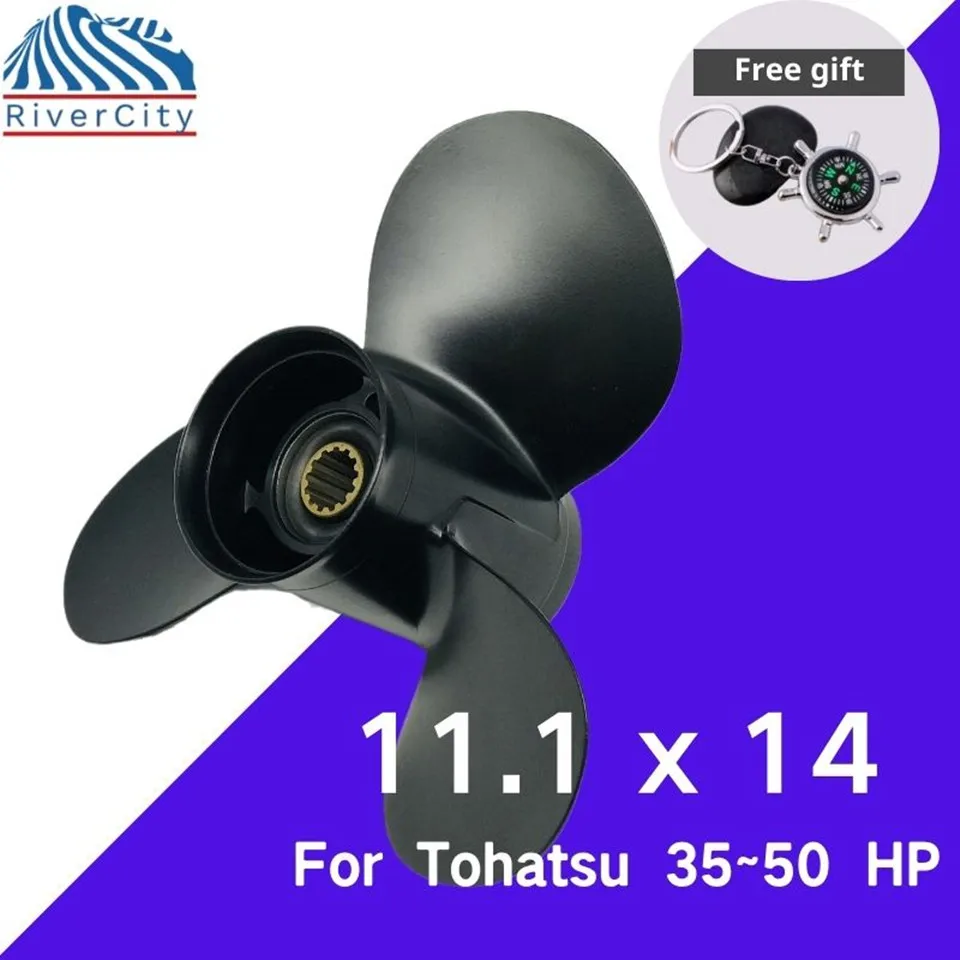 For Tohatsu Nissan 35HP 40HP 50HP 11.1x14 Outboard Propeller Boat Aluminum Alloy Screw 3 Blade 13 Spline Marine Engine