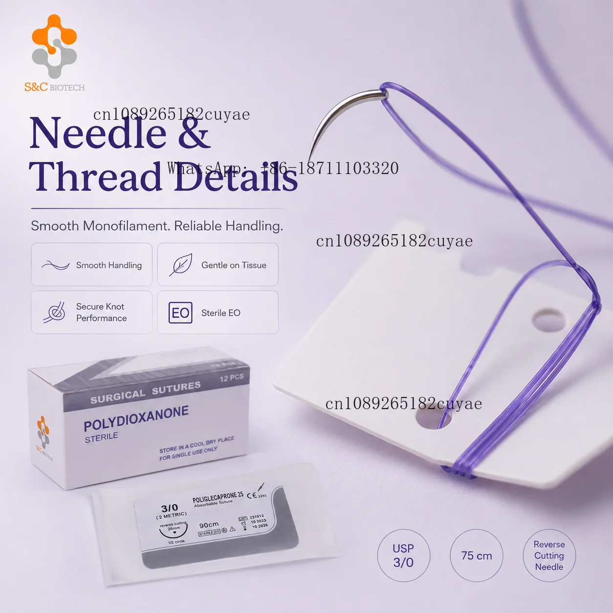 Wholesale Veterinary PDO Absorbable Sutures with Needle Sterile Monofilament Polydioxanone Thread for Pet Surgery 12PCS