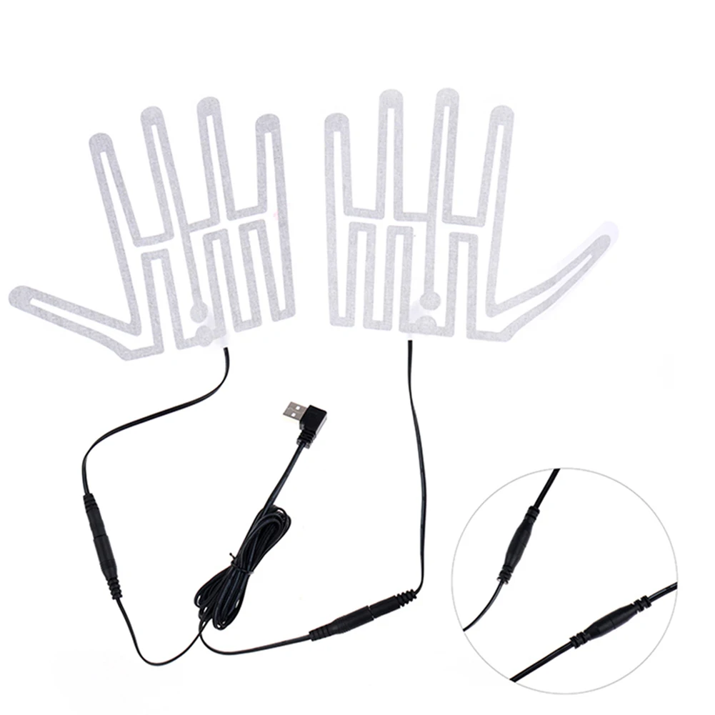 1 par de guantes térmicos de cinco dedos almohadilla calefactora de fibra de carbono 5V película calefactora de aislamiento eléctrico para esquí al aire libre