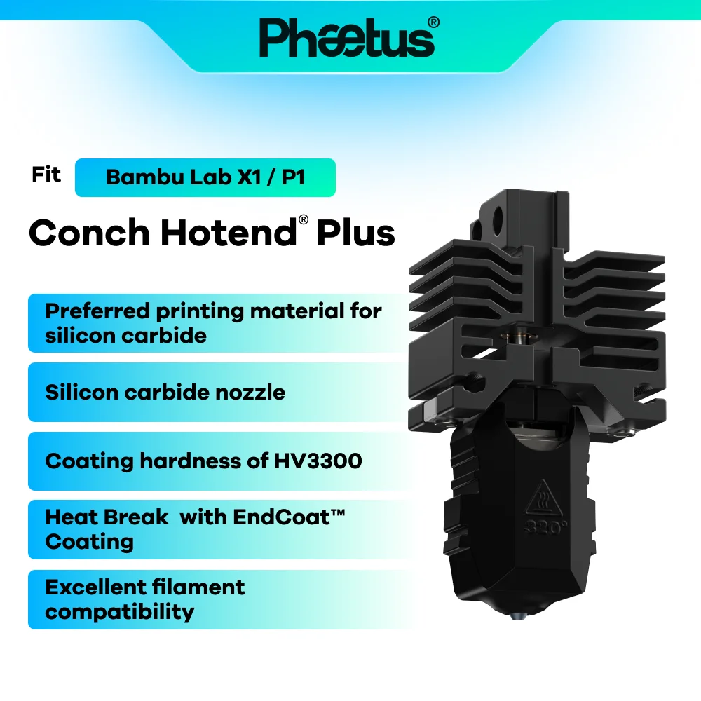 

Phaetus New Conch Hotend Plus Fit For Bambu Lab X1 P1 Series 3D Printers With EndCoat Nozzle / Silicon Carbide Nozzle