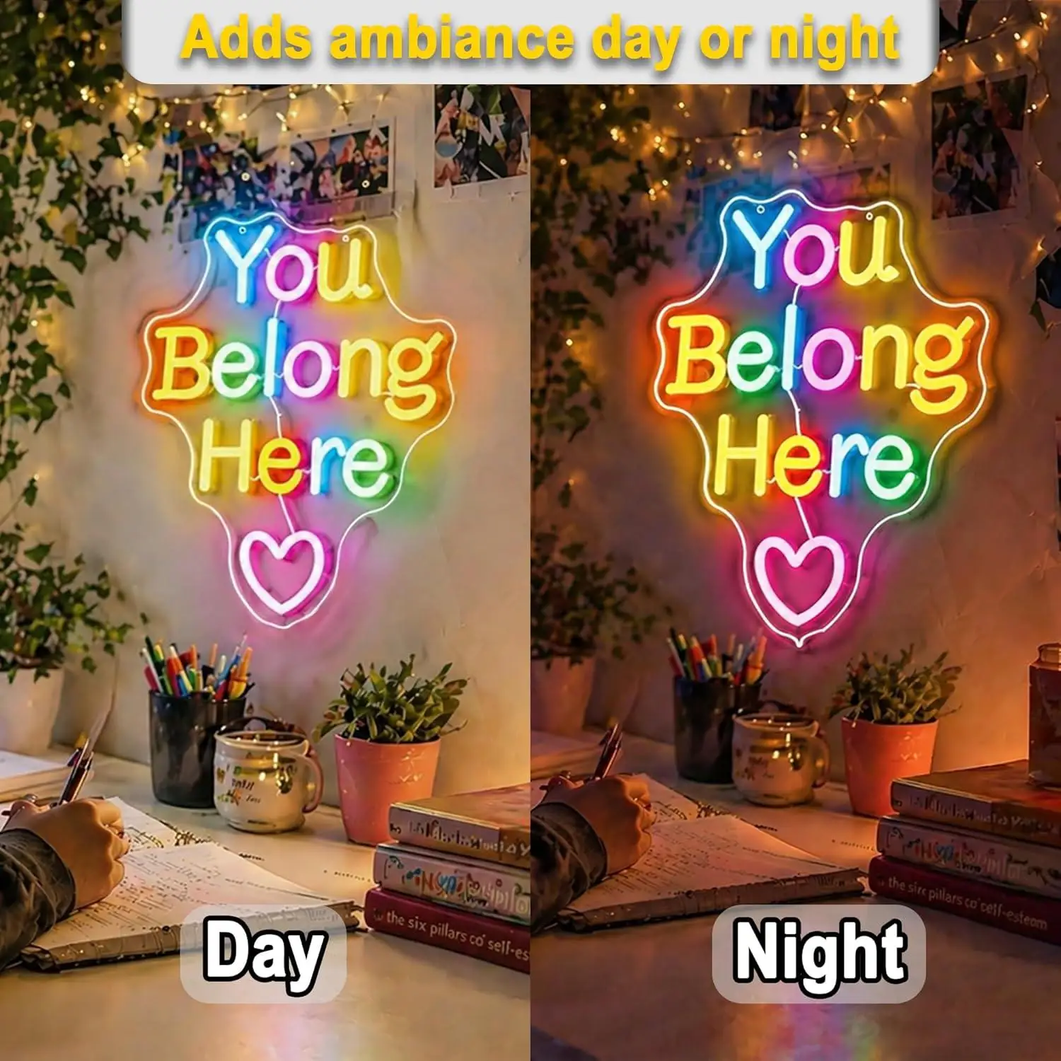 You Belong Here Neon Sign LED Lights for Bedroom Cafe Lounge Bar Home Warm Welcome Theme Birthday Party Wall Art Decor Gifts