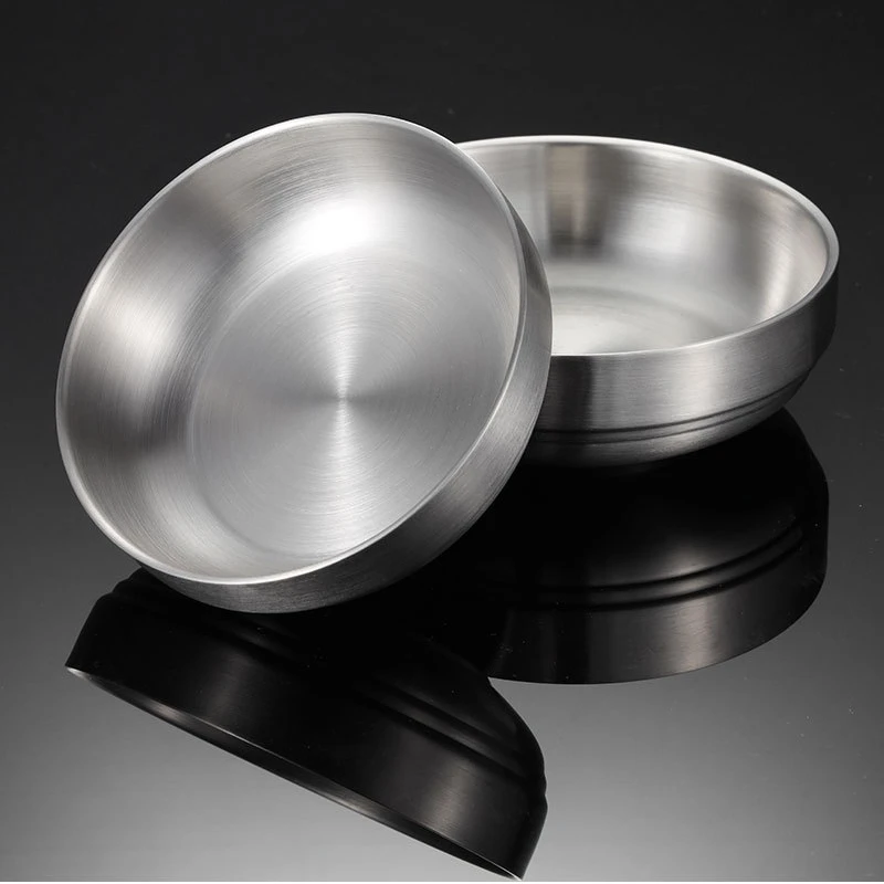 Flat 304 Stainless Steel Bowls Round Fruit Rice Soup Dining Dishes Sauce Bowl Tableware Korean Serving Food Container