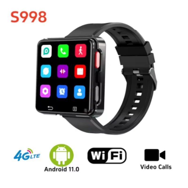 

S998 2025 4G Смарт-часы Android OS Четырехъядерный процессор 3 ГБ 32 ГБ 2,64 дюйма Большой дисплей Двойная камера 1200 мАч Съемные умные часы