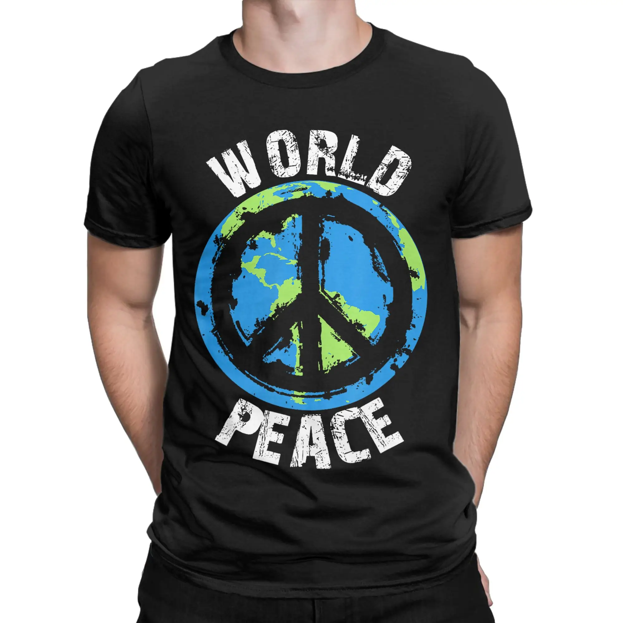 Men's Earth Love Power Peace World T Shirt  Cotton Clothes Casual Short Sleeve Round Neck Tees Summer T-Shirt