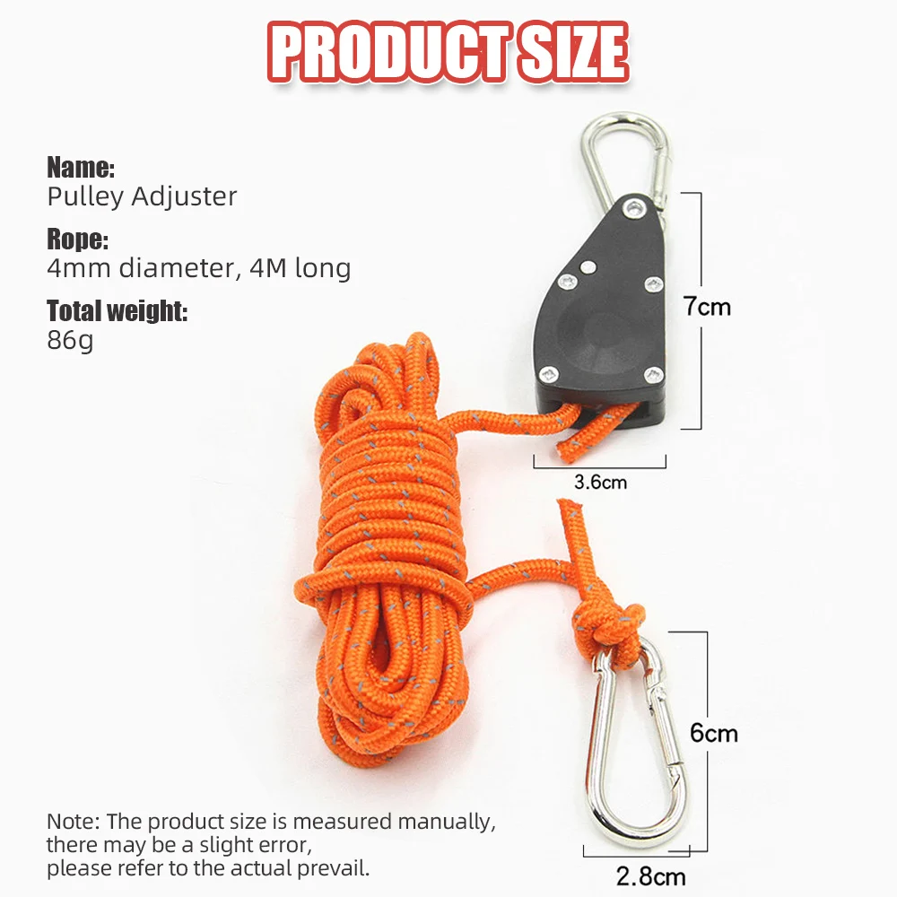 1/4pcs Camping Tent Tie Down Rope Tightener Fastening Pulley Ratchet Hangers Awning Canopy Buckle Rope Tightening Straps Tool