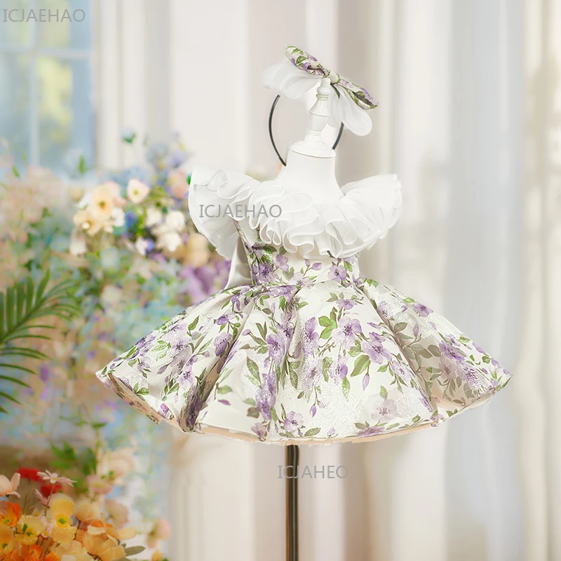Girls First Birthday Party Dress Costume Children Flower Puffy Princess Formal Celebration Evening Gown Kids Eid Kids Clothing