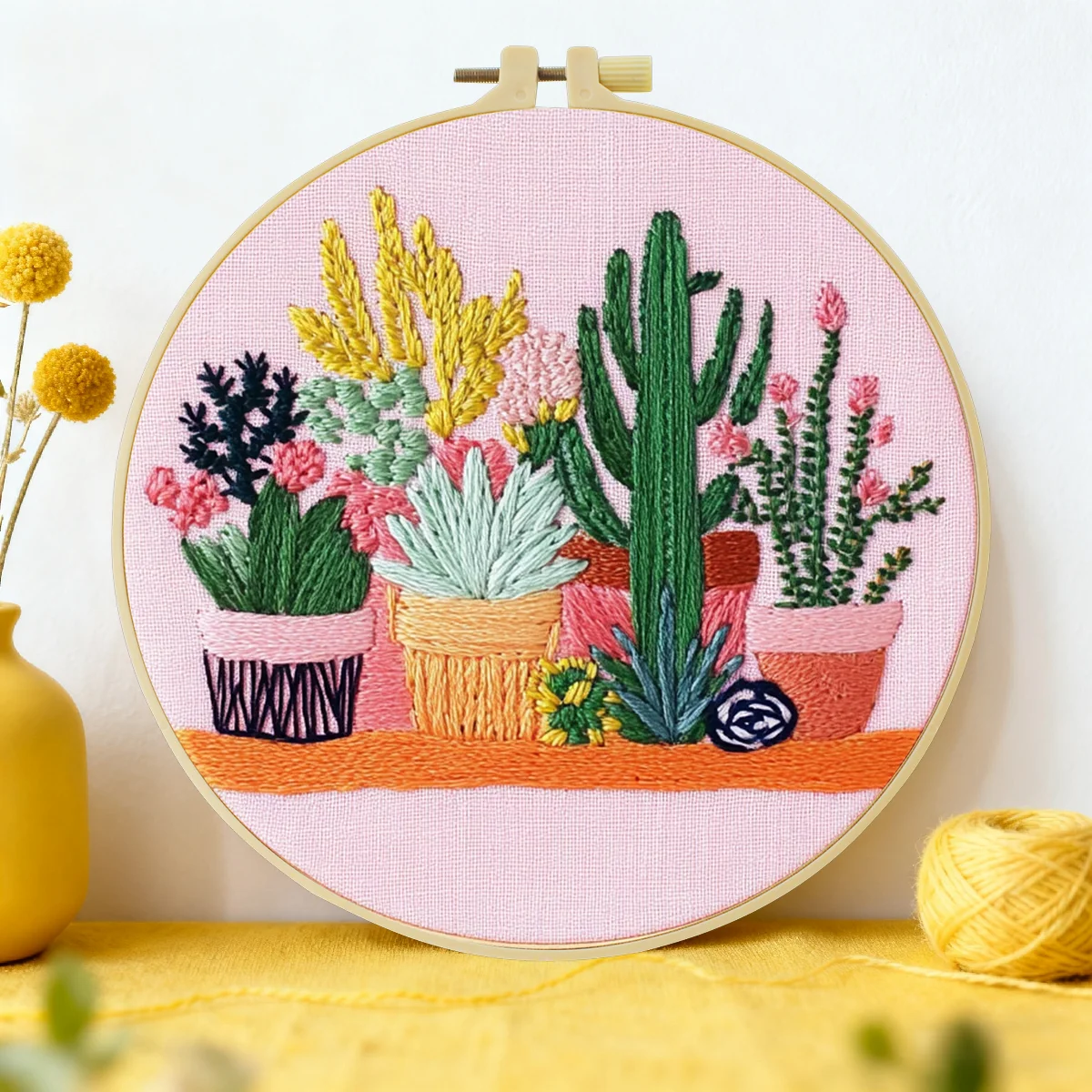1pc 20X20CM/15X15CM 7.87/6.3inch Potted Plant Embroidery Starter Kit DIY Kit DIY Embroidery Kit Manualidades Set for Beginner