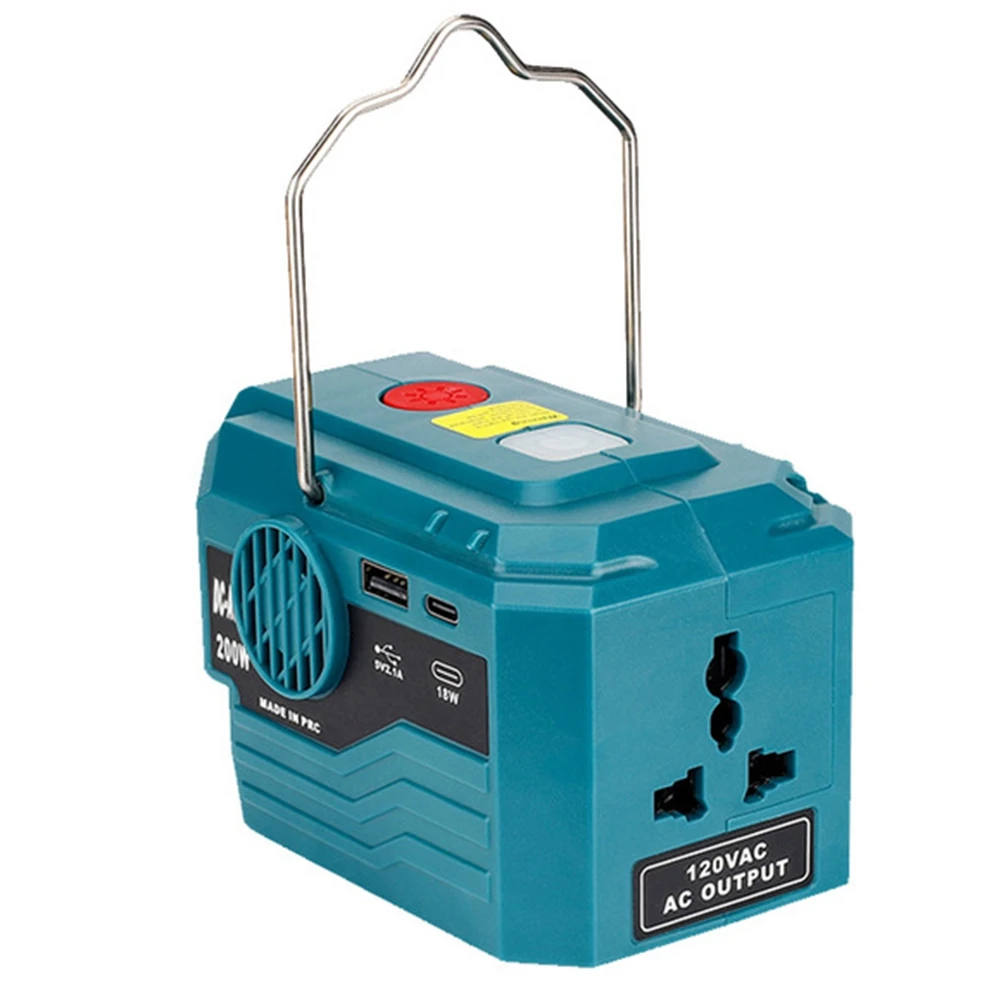 Inverter Daya Baterai Li 200W untuk 18V Ke AC 120V, Inverter Catu Daya dengan Lampu Kerja LED, Output USB Tipe C Tahan Lama