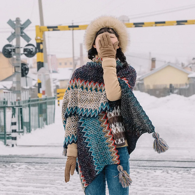 Lenço solto para senhoras, pulôver de tricô, ponchos inregulares, capa elegante, casaco de primavera, tops de outono e inverno, novo