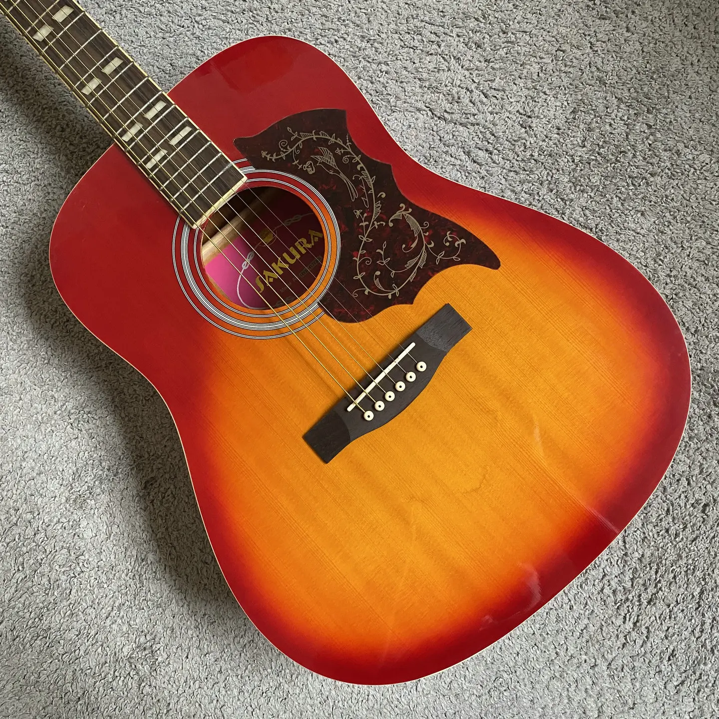 N369 SAKURA 41-inch Folk Acoustic Guitar Hummingbird Style 20 Fret Beginner Practice Stock Instrument