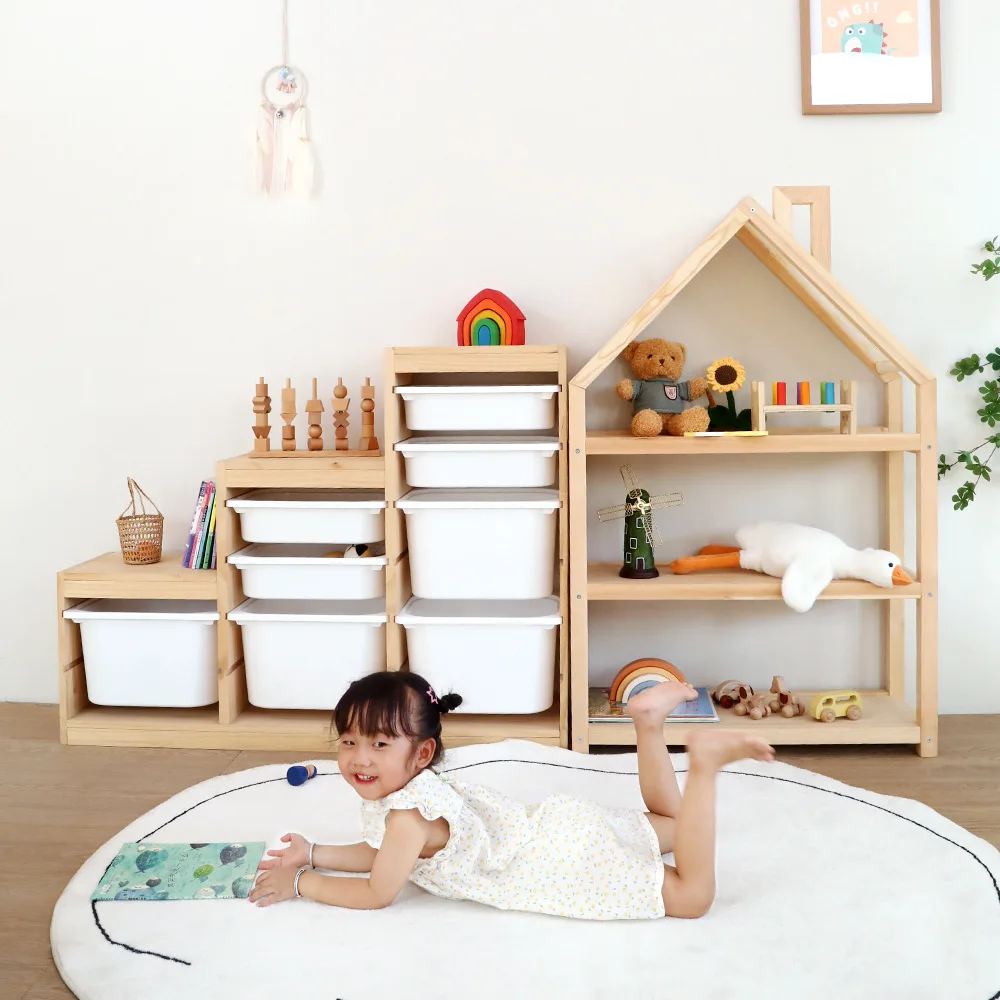 Children's Wood Furniture Set Kids Room Trunk & Toy Storage Cabinet Bookcase & Wardrobe