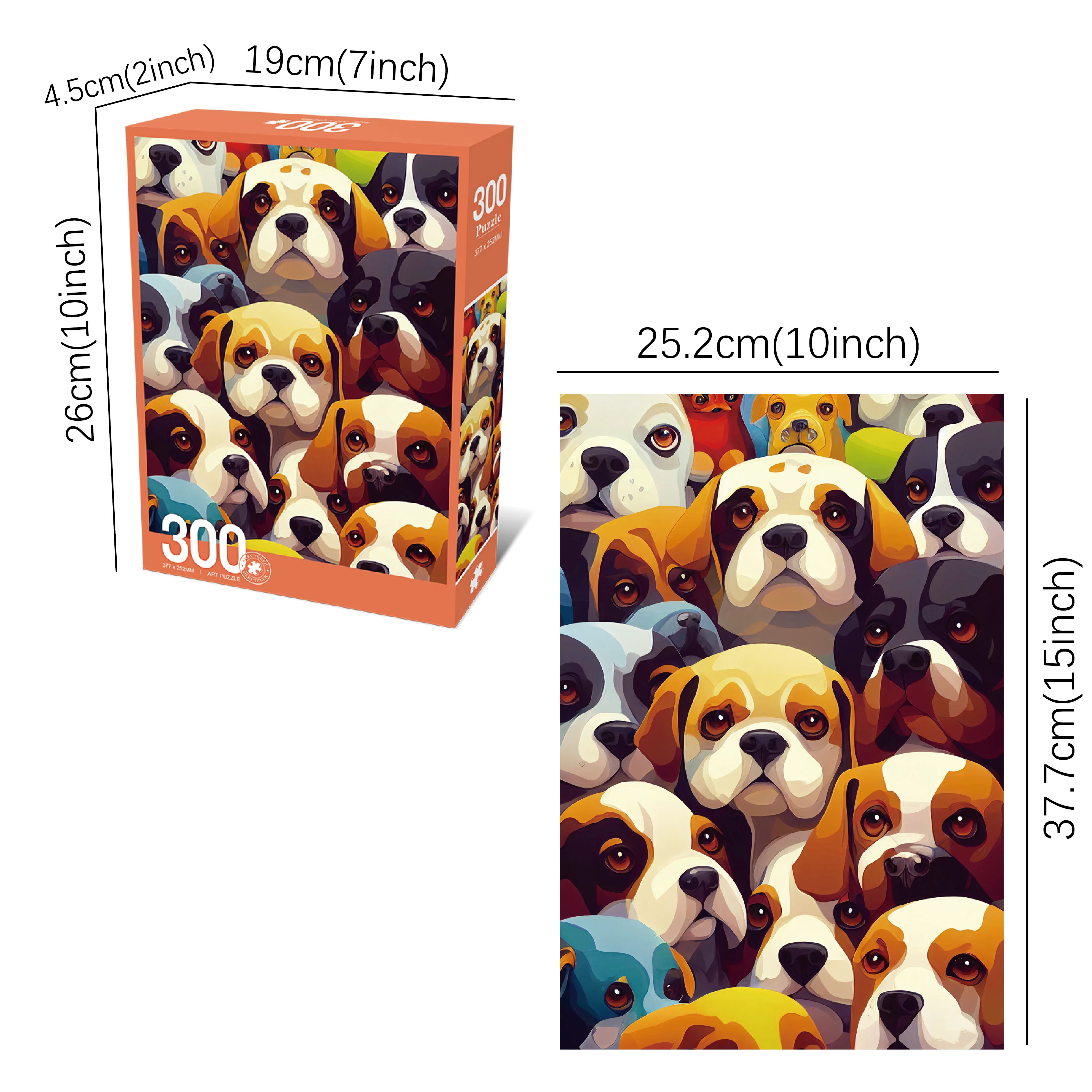 Puzzles für Erwachsene/Kinder, 300 Teile, Gruppe, niedliche Hunde, Puzzles, Familienspiele, Spielzeug für Zuhause, Kunstdekoration, 15 x 10 Zoll