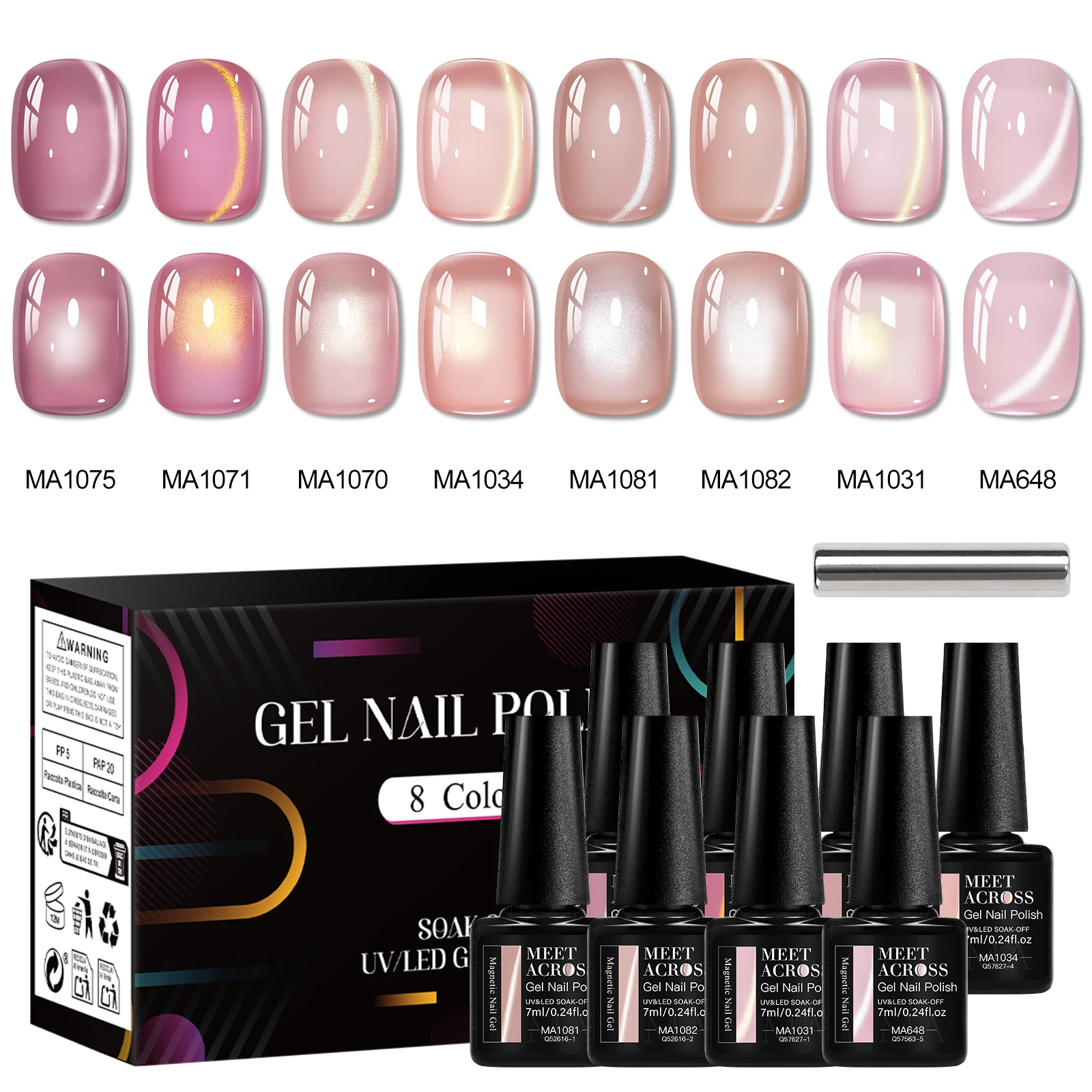 

9pcs Nude Pink Cat Magnetic Gel Nail Polish Set Gold Light Glitter Magnetic Semi Permanent Soak Off UV Gel Varnish Nail Supplies