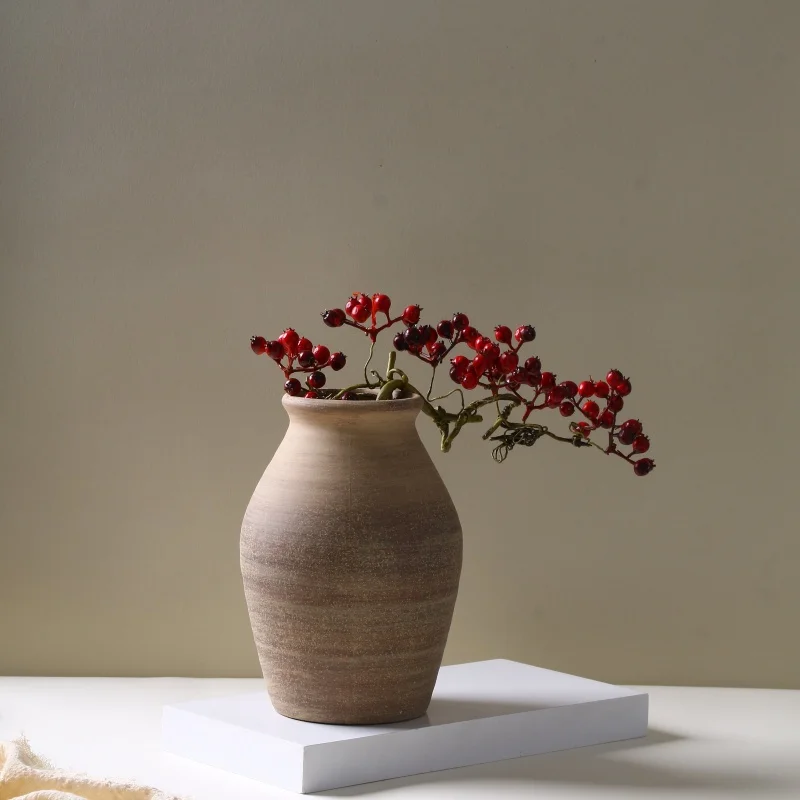 Ceramic Vase Retro Rustic Handmade Pottery Jar New Household Desktop Decoration for Dried Flowers Vintage Style Vase Decoration