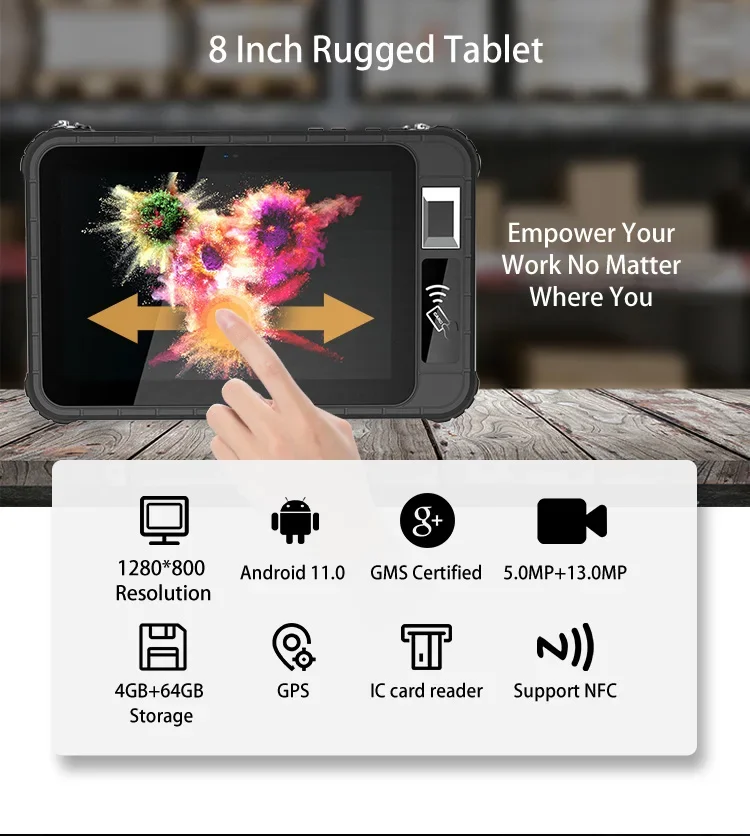 Custom industrial rugged barcode scanner ip65 android tablet pc handheld pda qr code fingerprint nfc reader 8 inch rugged tablet