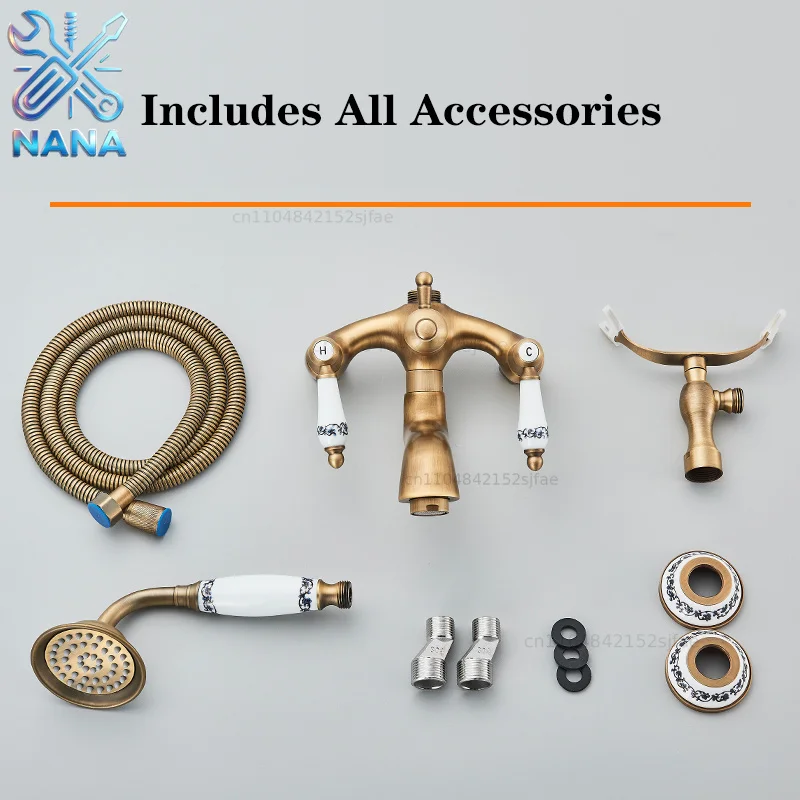Retro Ceramic Bathtub Shower Set Bathroom Dual Handle Wall Mounted Faucet With Hot And Cold Mixing otating Nozzle Faucet