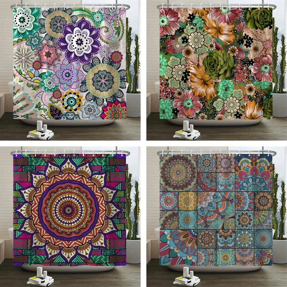 

Shower Curtains Mandala Flowers and Plants Printing Bathroom Curtains Waterproof Polyester Bath Curtain