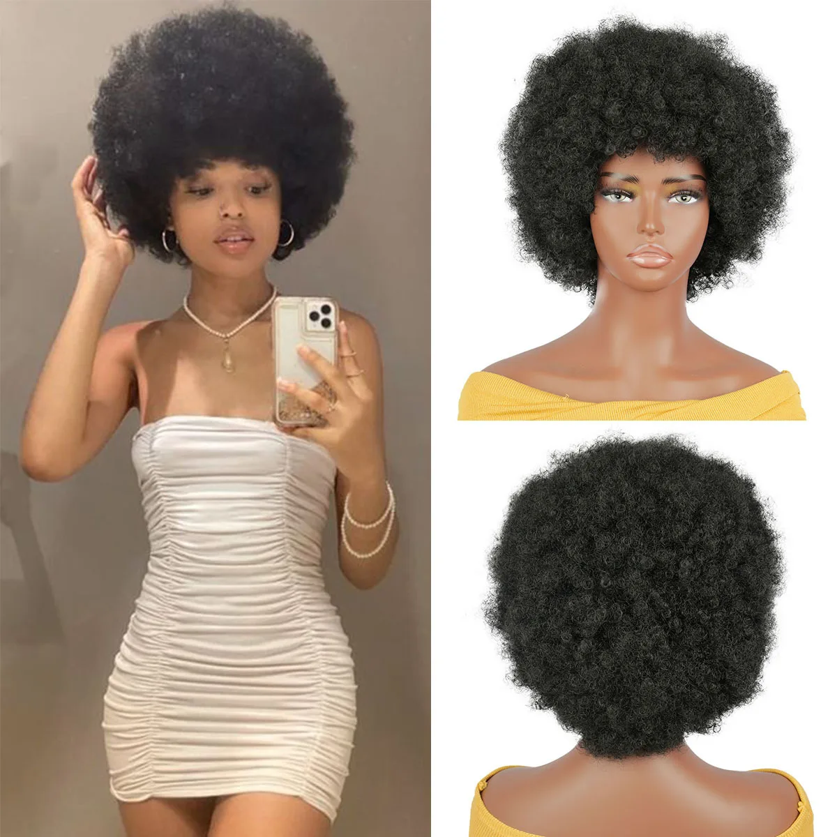 

Wholesale of African Wigs for Black Men and Women Multi-color Voluminous Short and High Temperature Fiber Curls Synthetic Wigs