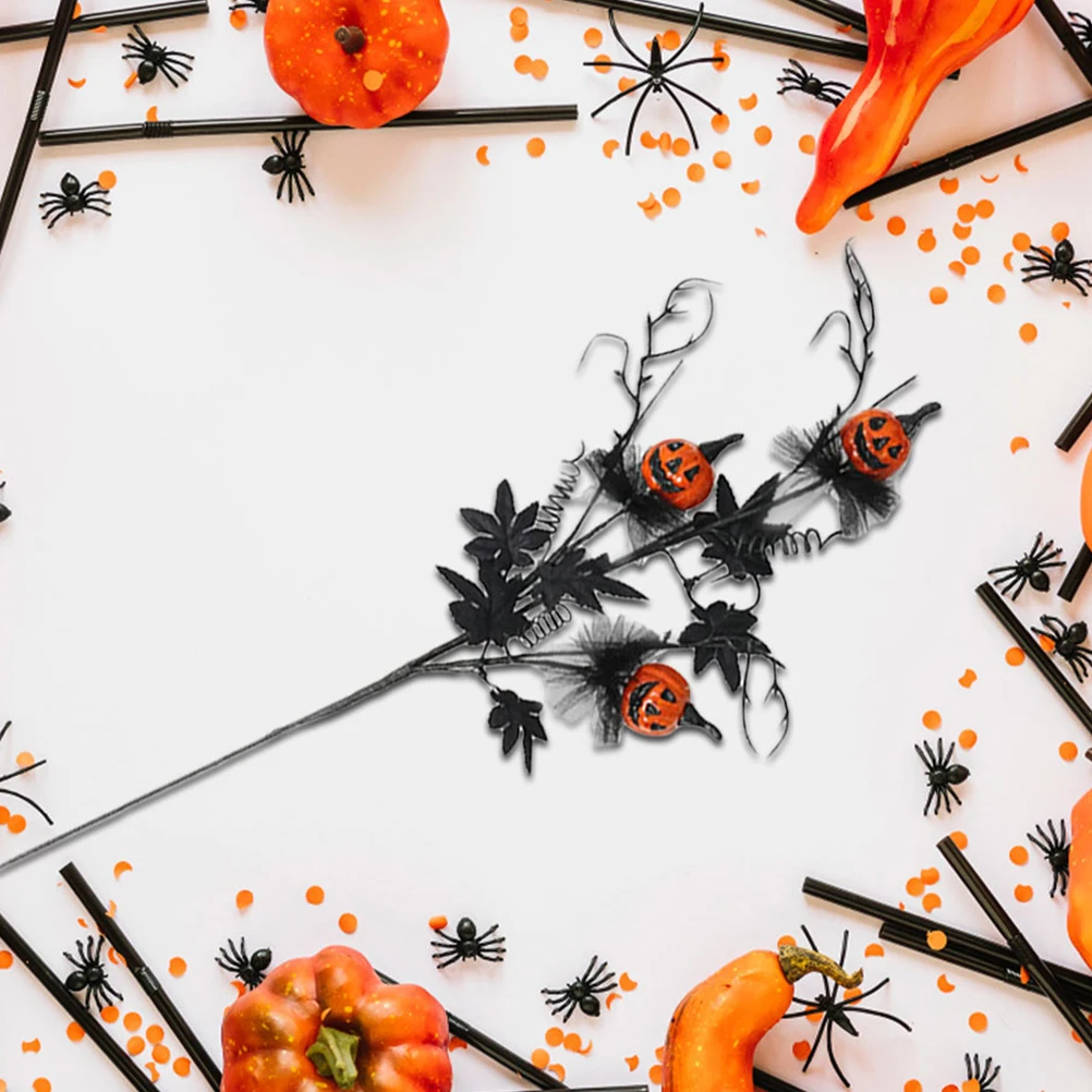 

3pcs Halloween Decorative Branches Leaves Pumpkin Floral Picks Artificial Fall Decor Vase Fillers Party Home