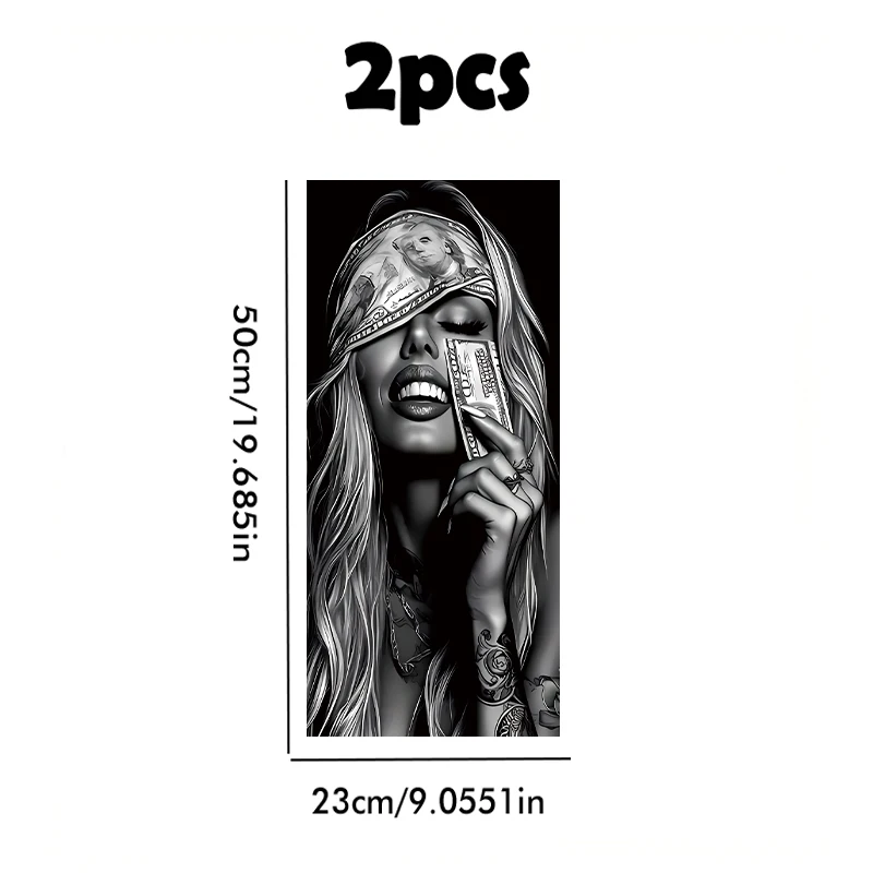 2 pieces of car B-pillar stickers Dollar-Blindfolded Woman Vinyl protective film view 2