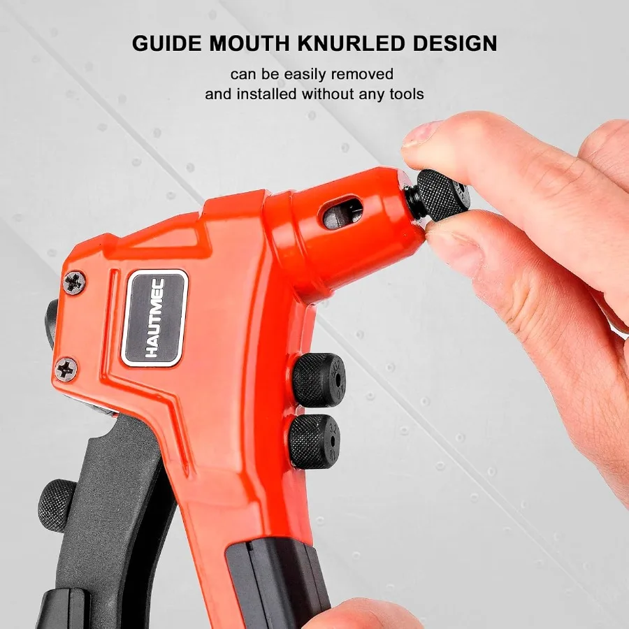 ヘビーデューティポータブルリベットガン、工具不要の交換可能なリベットヘッド4個付き、金属の修理や製作用途に最適、耐久性あり