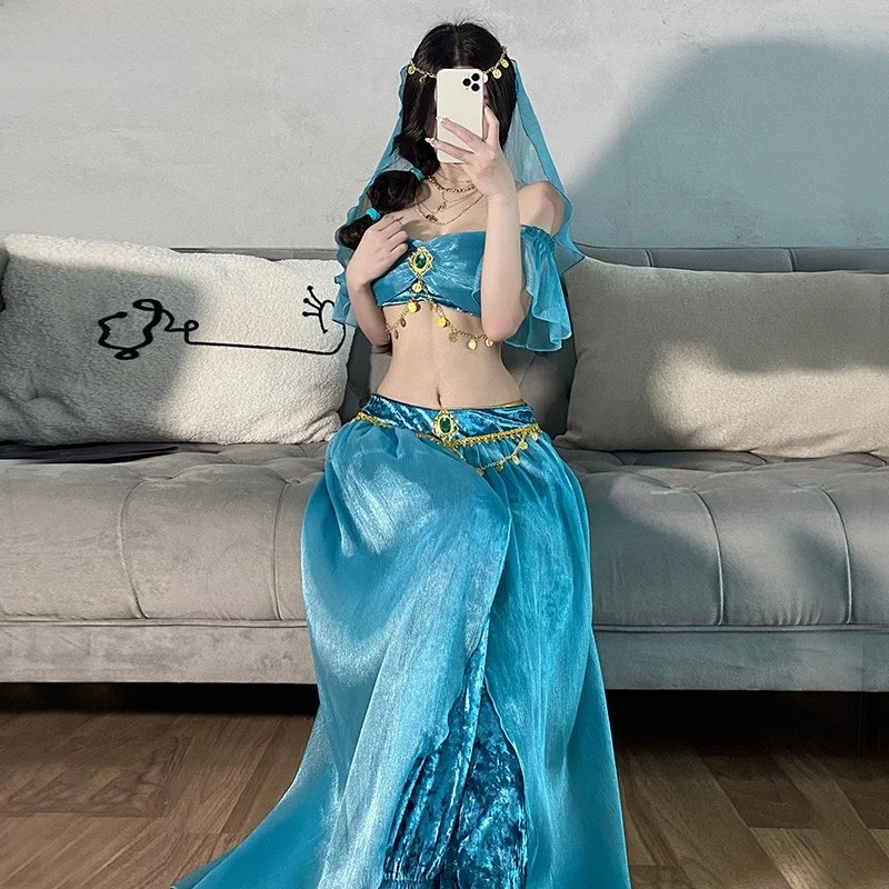 Exotic Belly Dance Costume Sexy Jasmine Princess Performance Outfit DJ Broadcast Dancewear for Women 18-25 Years Old