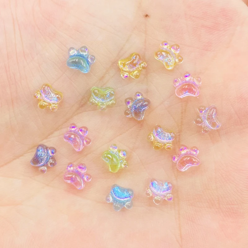 100Pcs Cute Mini Mixed Color Cat Claw Resin Figurine Crafts Flatback Cabochon Ornament Jewelry Making Hairwear Accessories A79