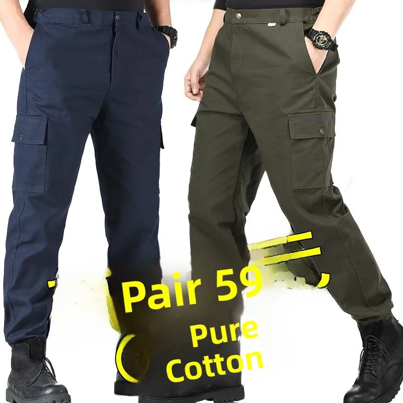 

Men's Pure Cotton Work Pants Loose Fit Comfortable Labor Protection Casual Trousers for Ws High Waist Straight Leg Long ...