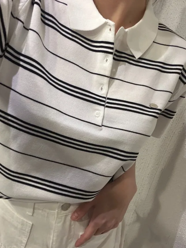 スリムフィット ストライプ ポロシャツ Tシャツ レディース 夏 半袖 アメリカン ヴィンテージ トップス トレンディ 通勤スタイル レギュラーフィット 中程度の柔らかさ