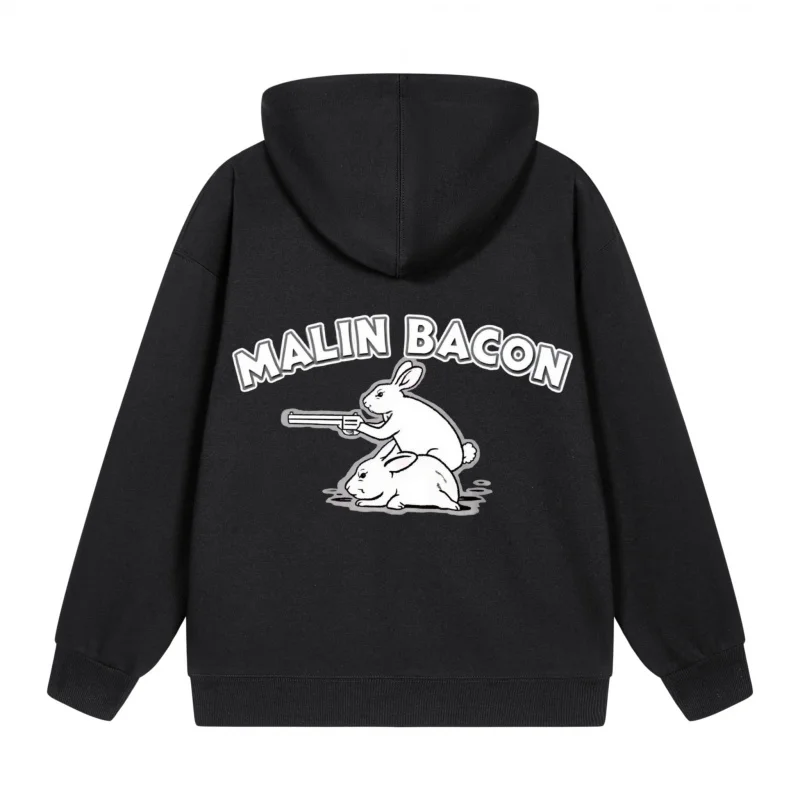 Men's Zip-Up Hoodie Black Hoodie With White Logo 2025 New Style Casual Couples’ Style Casual and Loose