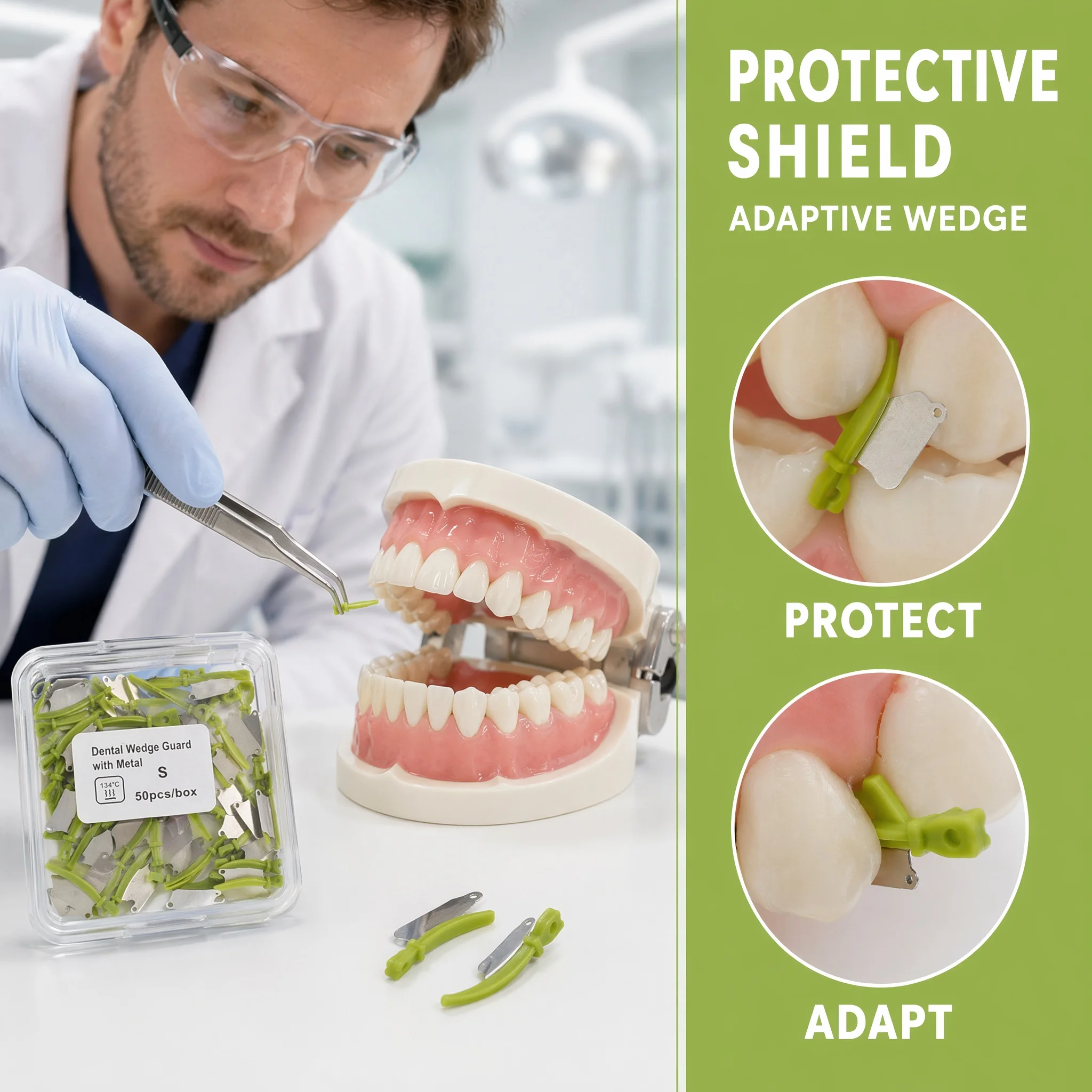 50Pcs Dental Prime Teeth Interproximal Plastic Fender Wedge With Protection Steel Matrix Protects Gingiva Blades Wedges