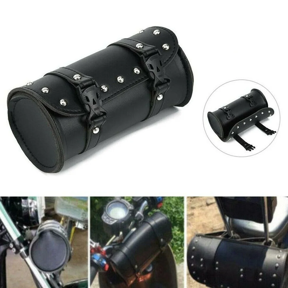 Universal Motorcycle Fork Bag 8″ Leather Saddlebags Waterproof Tool Storage Pouch For Harley Sportster XL Softail Honda Yamaha