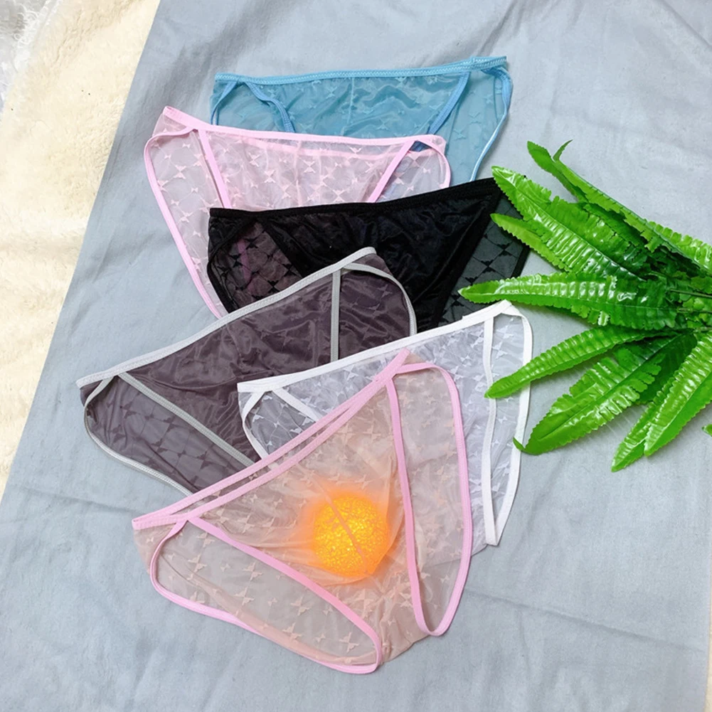 1pc Men's Ice Silk Bulge Pouch G-Strings See Through Low Waist Bikini Briefs Shorts Thongs Underwear Underpants Panties For Male