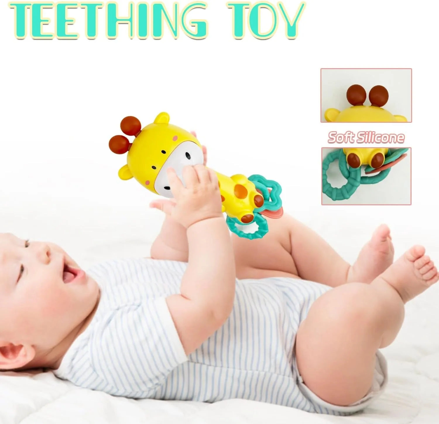 Simpatico giocattolo con sonaglio musicale per bambini: massaggiagengive illuminato e masticazione sensoriale, gomma morbida senza BPA, baby shower e regalo per il primo compleanno