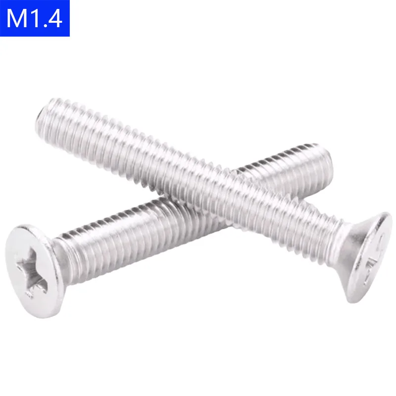 M1.4 - 0.3  304 Stainless Steel Phillips FLAT HEAD Machine Screw DIN 965 Bolts ISO 7046