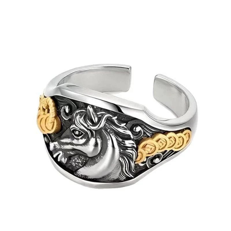 [Money Comes Like Horses] Ring High-End Design Rings for Men Lucky Horse Year Gift for Boyfriend Finger Jewelry KOFSAC