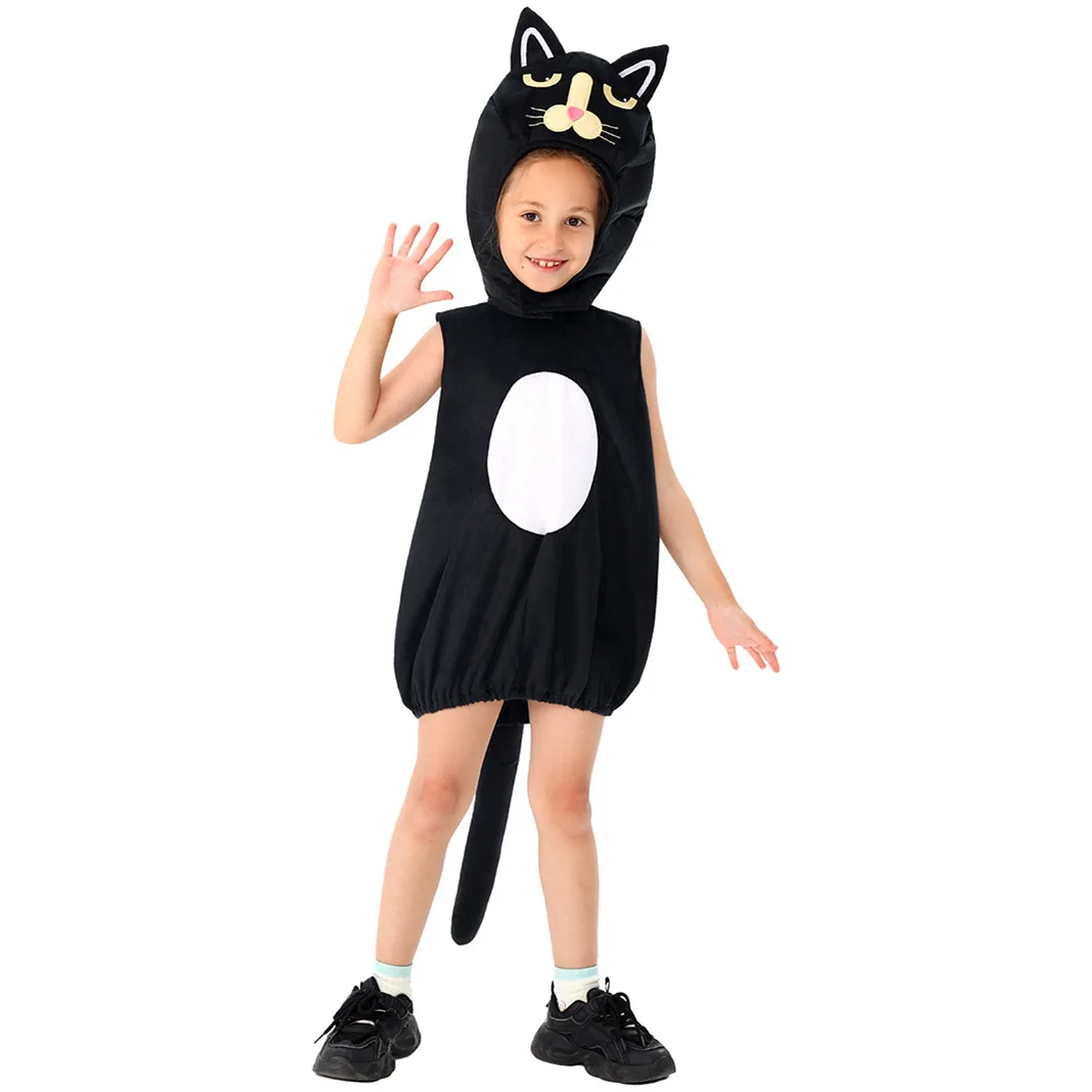 2025 Nuovo costume di Halloween Costume da spettacolo per bambini Costume cosplay gatto nero Costume da spettacolo per asilo