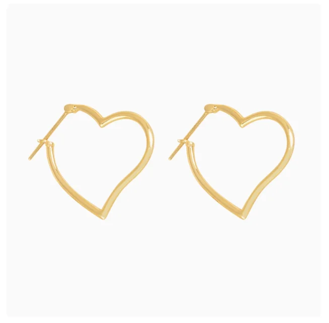 

18K Pure Gold Retro Hollow Big Heart Hoop Earrings Fashionable High-End Women's Solid Gold Wedding Jewelry