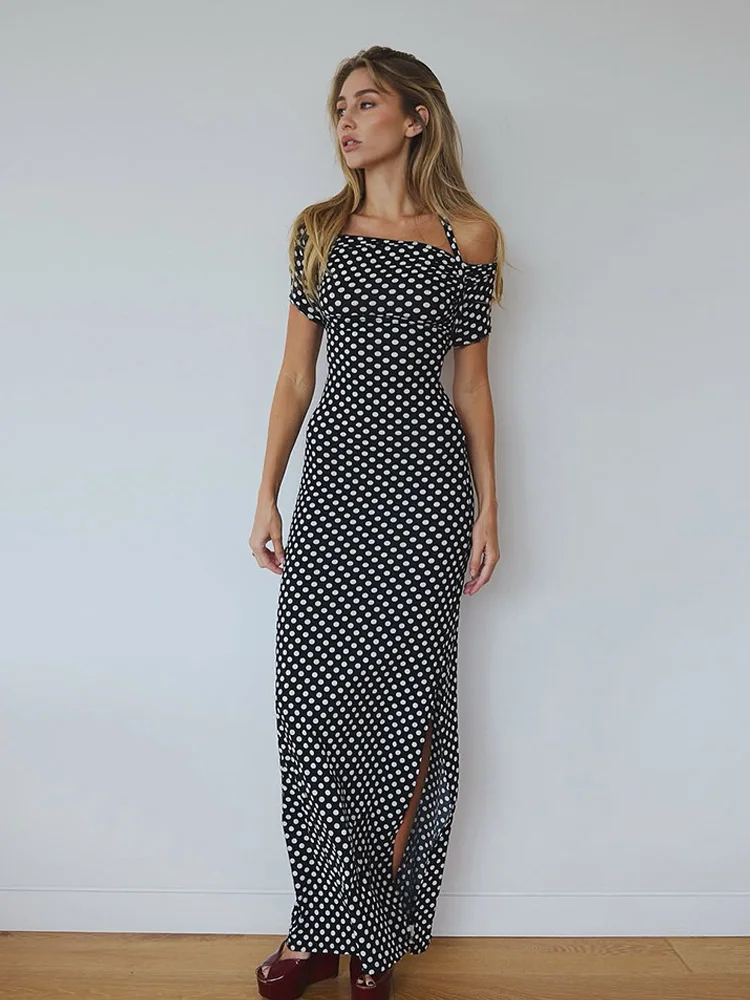 

Beach Vaion Polka Dot One oulder Hanging Ne Dr Waist Inward Slim Fit Long Skirt Women's Sexy Spring Summer Dr