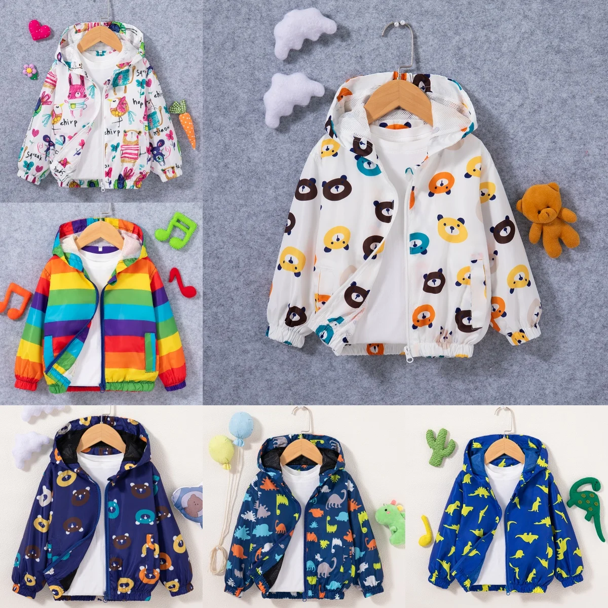 Kids Jacket  Autumn Children's Wear Toddler Cartoon Dinosaur Print Foreign Trade Hooded Zipper Sports Coat