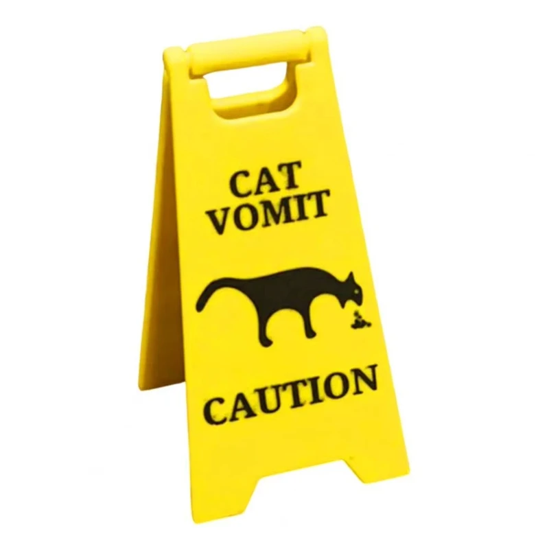 Fashion Funny Cat Vomit Sign Bright Yellow Gift Warning Sign Cat Vomit Sign For Cat Lover