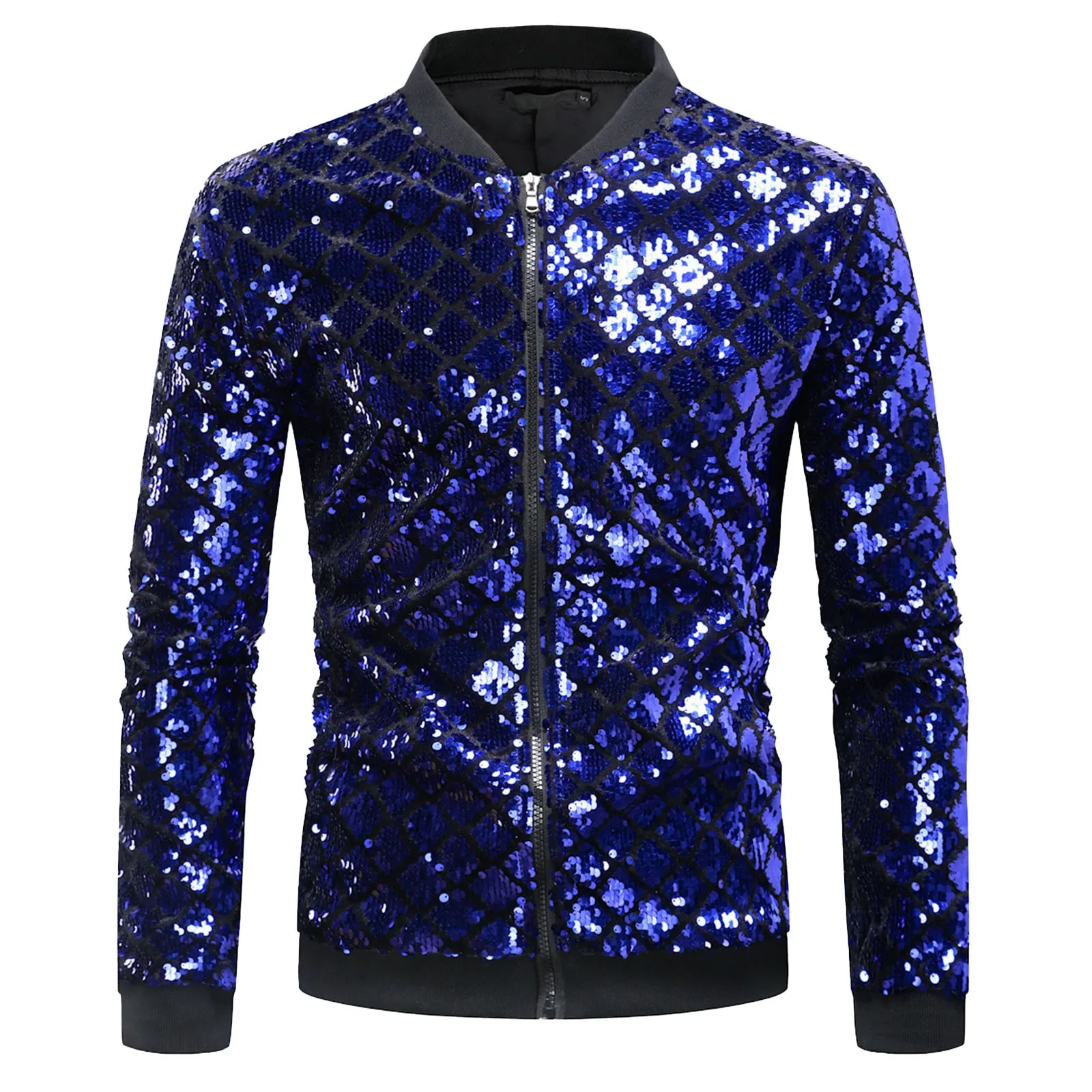 Mens Fashion Shiny Green Sequin Sparkle Baseball Jackets Zip Up 70's Disco Party Jackets Coats Men Stage Prom Costume Jaquetas