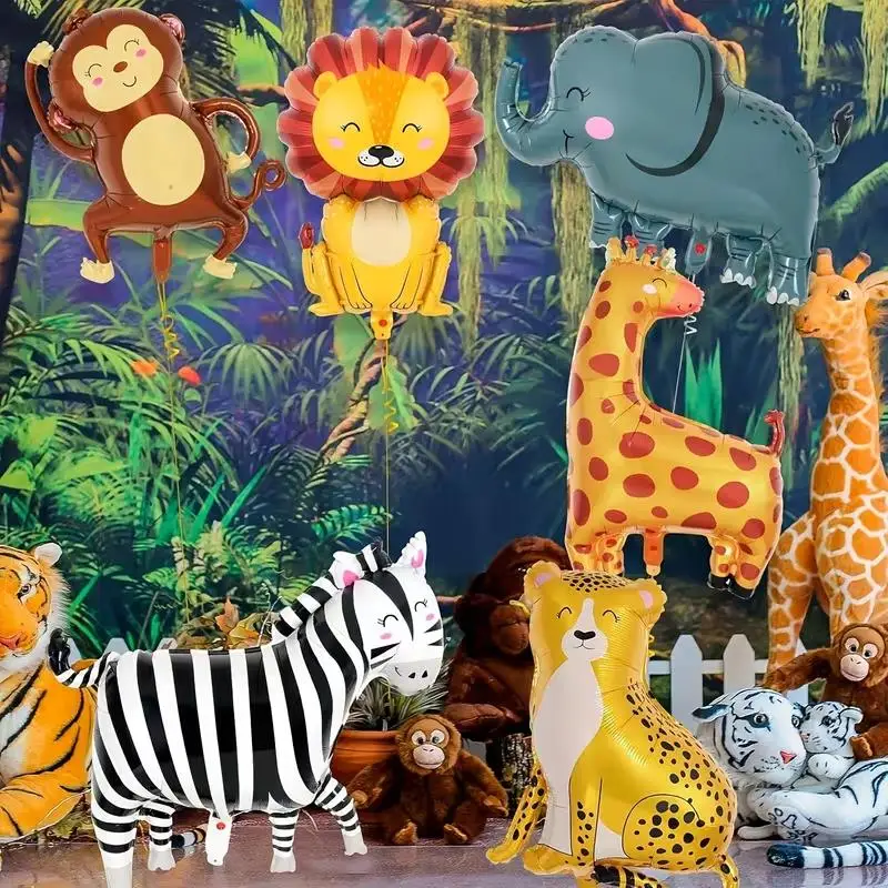 6pcs Jungle Safari Animal Foil Balloons Kit Wild One 1st Birthday Party Decoration Supplies Baby Shower Jungle Zoo Party Favors view 3