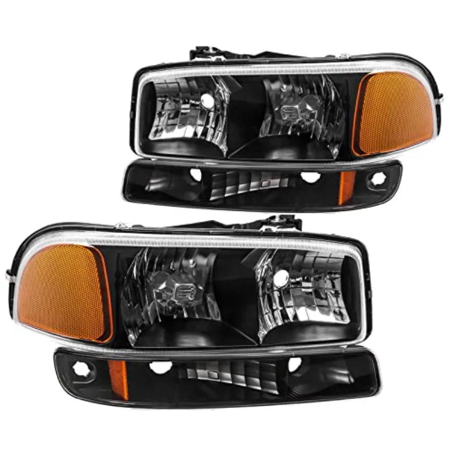 

Headlight Assembly Compatible with 1999-2006 GMC Sierra 1500 2500 2000-2006 GMC Yukon Headlamp Chrome Housing Reflector