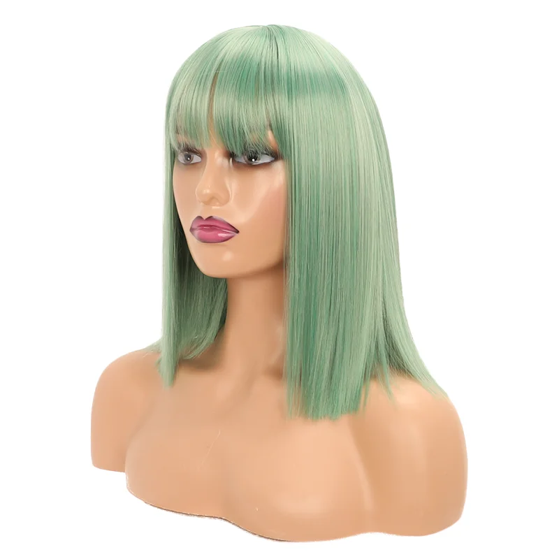 MSIWIGS المرأة قصيرة بوب الأخضر الباروكات الاصطناعية مع الانفجارات مستقيم الوردي الأحمر تأثيري حزب ارتداء اليومي شعر مستعار #4