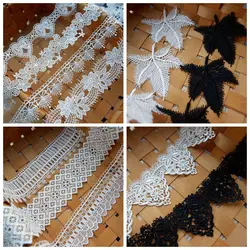 Polyester Embroidery Lace Ribbon, French Lace, Guipure Fabric, DIY Trims, Warp Knitting, Sewing Accessories, Black White, 2Yards