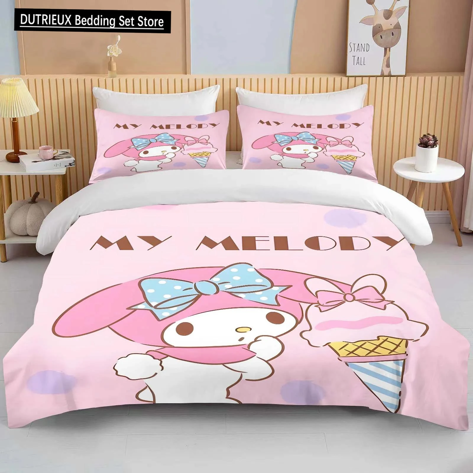 

10 Sizes Sanrio Melody Printed Soft Bedding Set Duvet Cover 1 Duvet Cover 2 Pillowcases Adult and Children Bedding Set Luxury